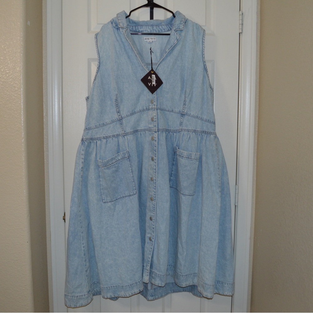 Ava & Viv Denim Midi A-Line Button Down Dress - 24 - Picture 3 of 9